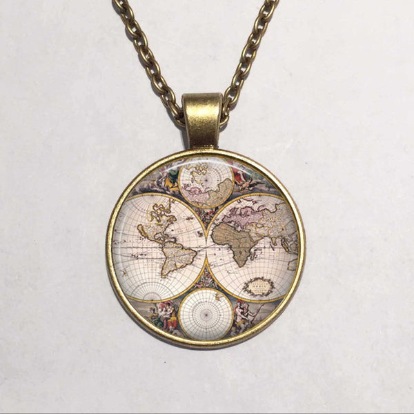 World Map Glass Dome Necklace